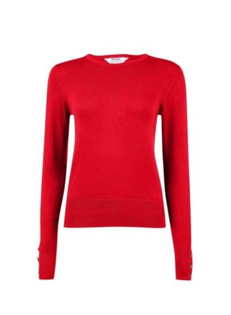 Womens Petite Red Button Detail Jumpers, Red