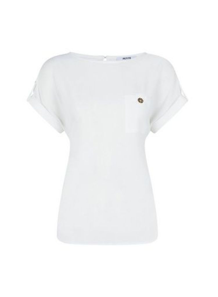 Womens Petite White Utility T-Shirt, White