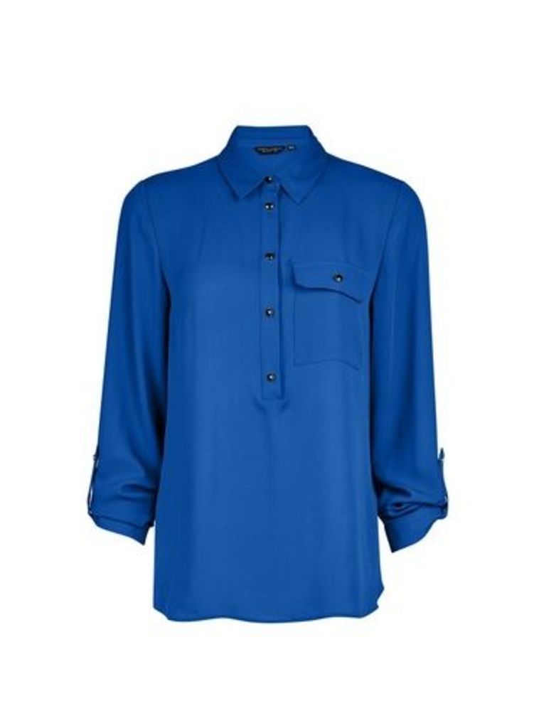 Womens Cobalt Roll Sleeve Shirt - Blue, Blue