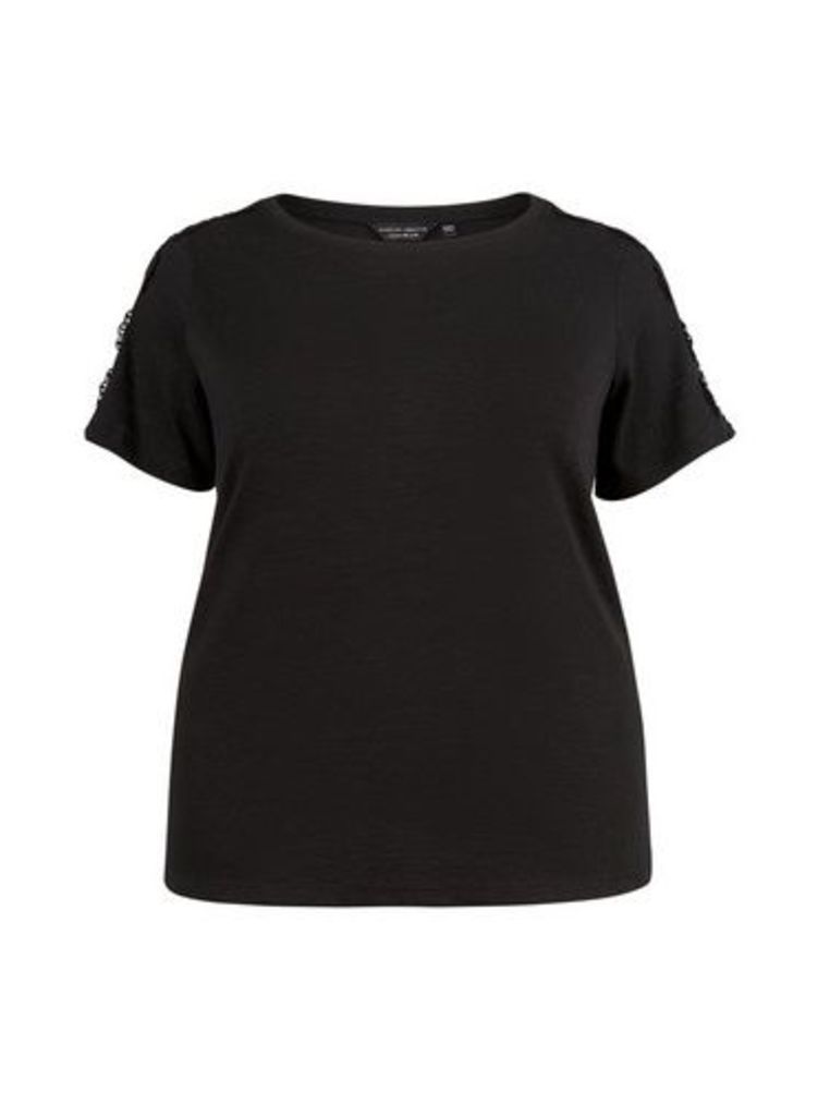 Womens **Dp Curve Black Crochet T-Shirt- Black, Black