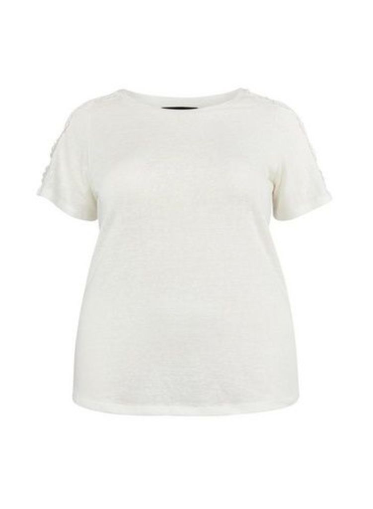 Womens **Dp Curve White Crochet Cotton Mix T-Shirt, White