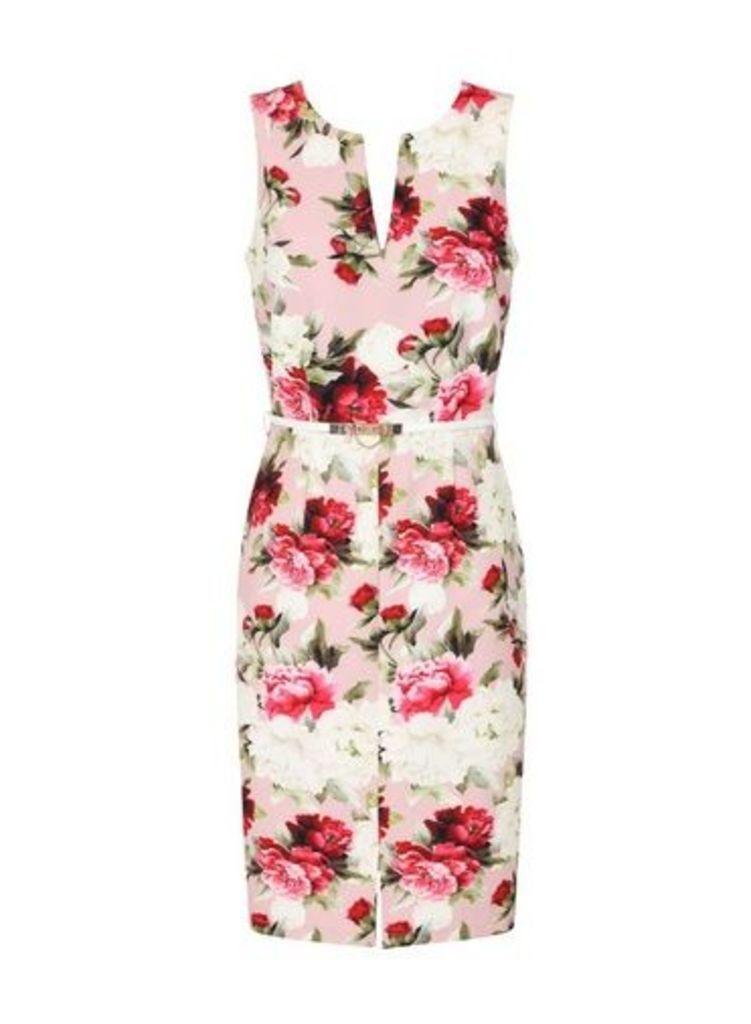 Womens **Paper Dolls Pink Rose Floral Print Bodycon Dress, Pink