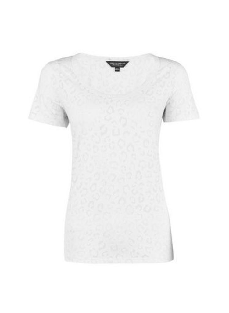 Womens Ivory Leopard Puff Print T-Shirt- White, White
