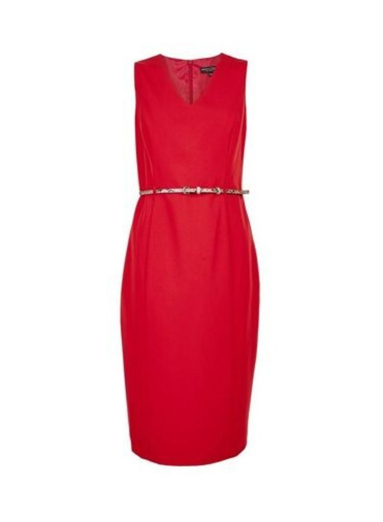 Womens Red Snake Print Belted Dress, Red
