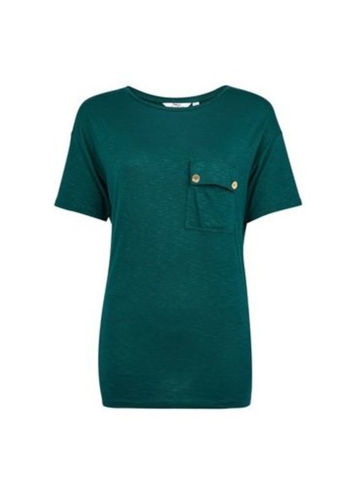 Womens **Tall Green Utility Pocket T-Shirt, Green