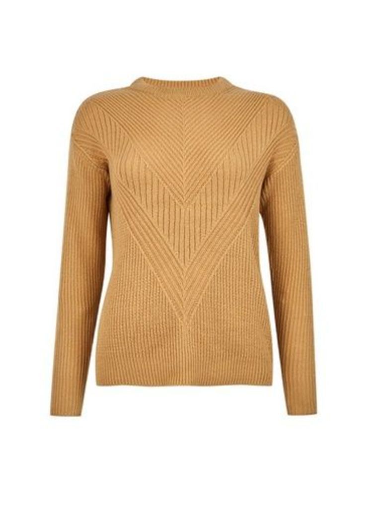 Womens Camel Ribbed Stitch Jumper - Brown, Brown