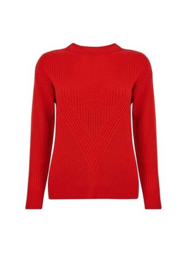 Womens Red Ribbed Stitch Jumper, Red