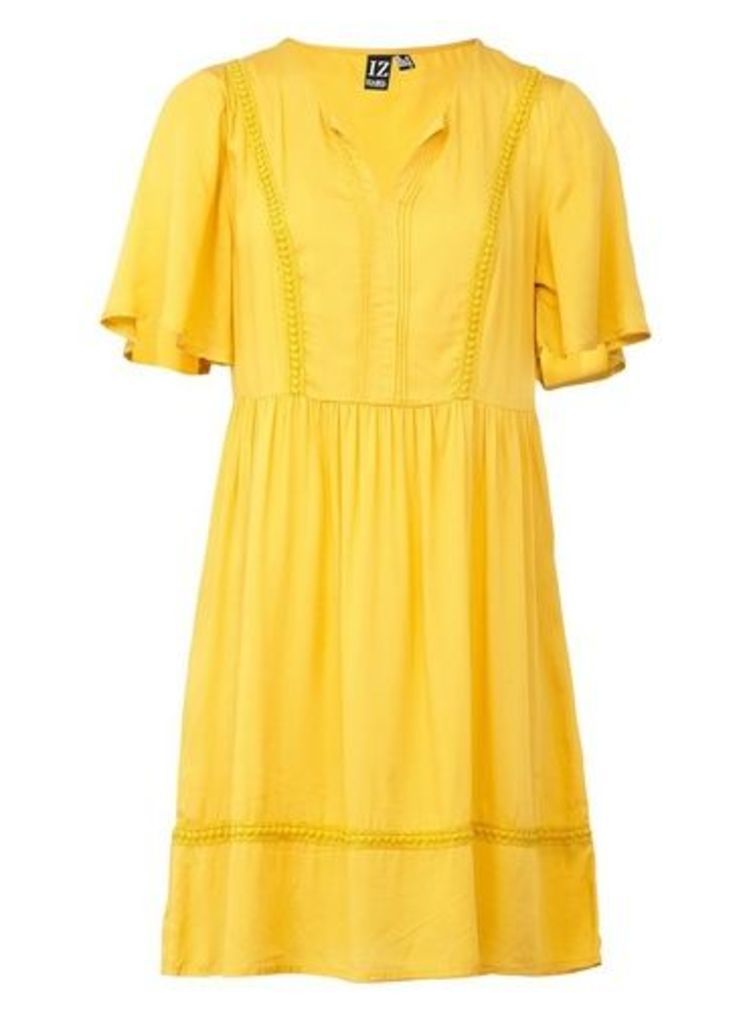Womens Izabel London Yellow Embroidered Trim Dress, Yellow