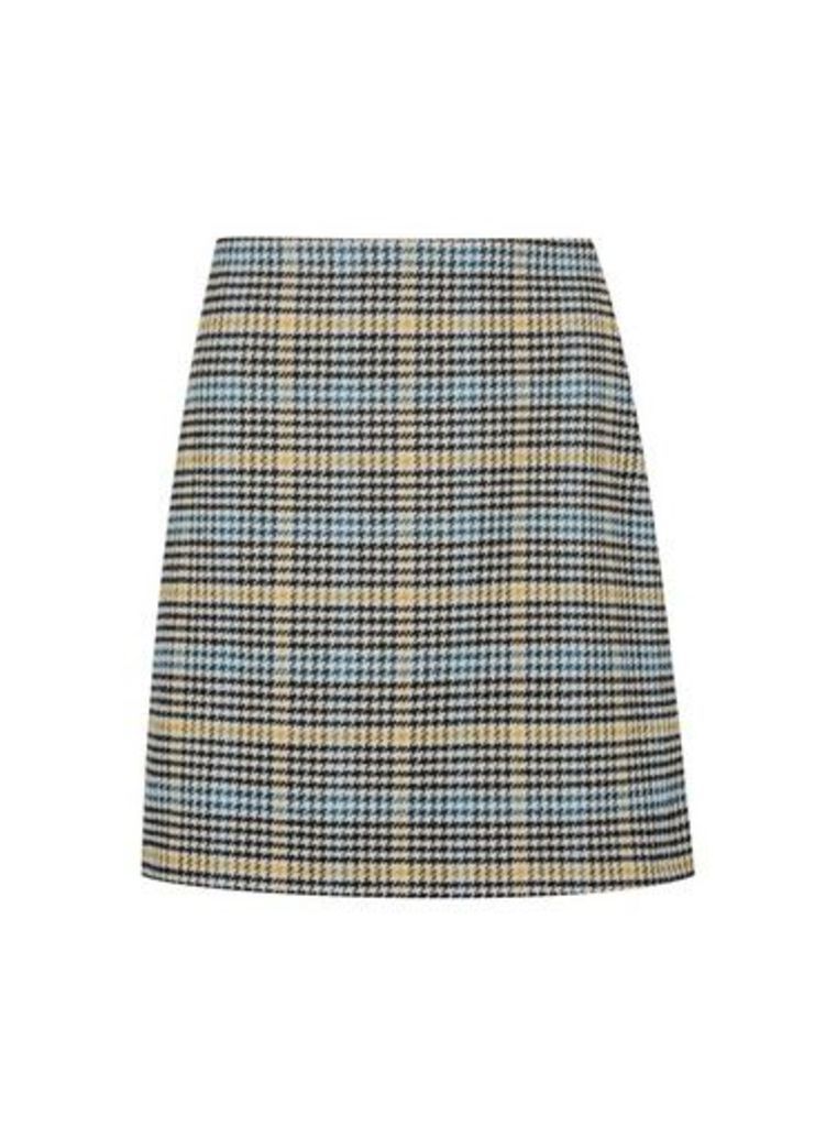 Womens Petite Multi Check Print Wool Look Skirt - Blue, Blue