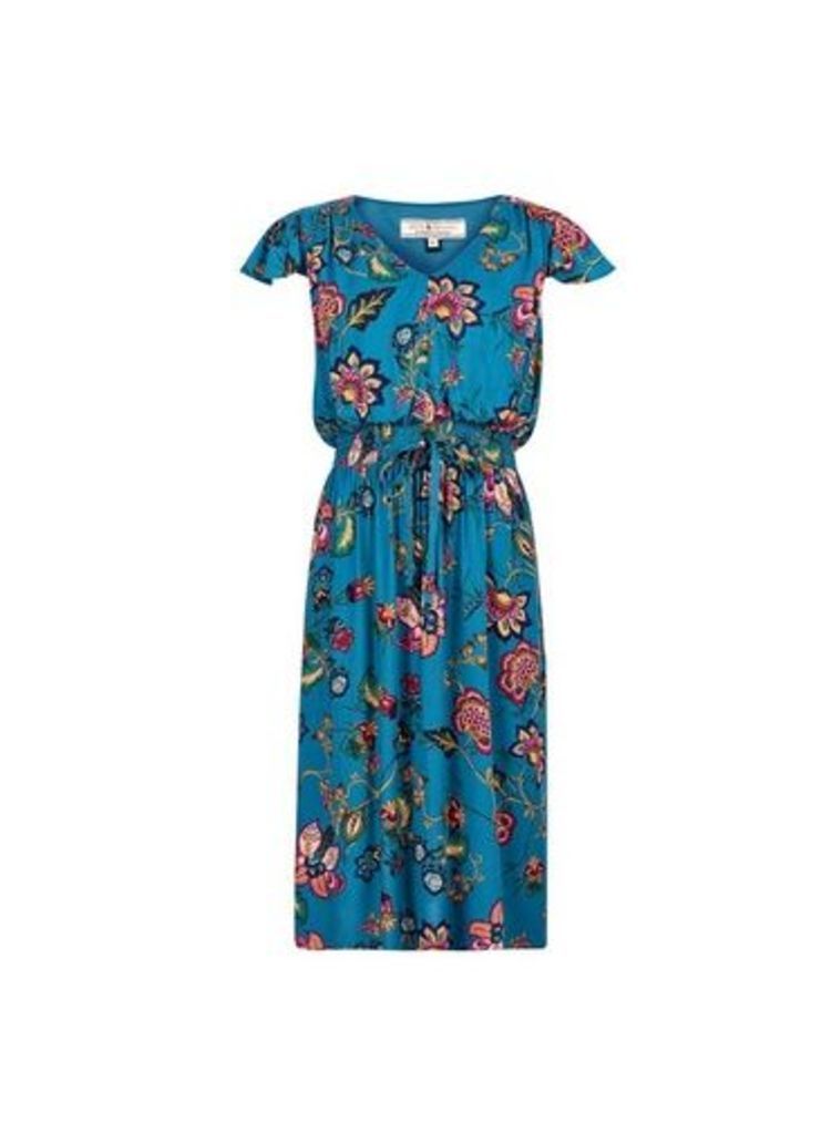 Womens **Billie & Blossom Teal Floral Print V-Neck Skater Dress- Blue, Blue