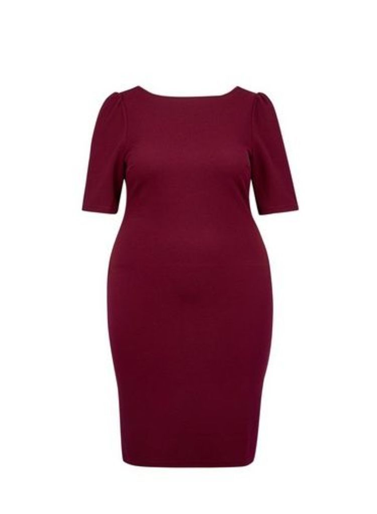 Womens Dp Curve Berry Red Textured Bodycon Dress, Red