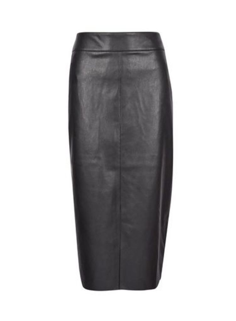 Womens Tall Black Pu Midi Skirt, Black