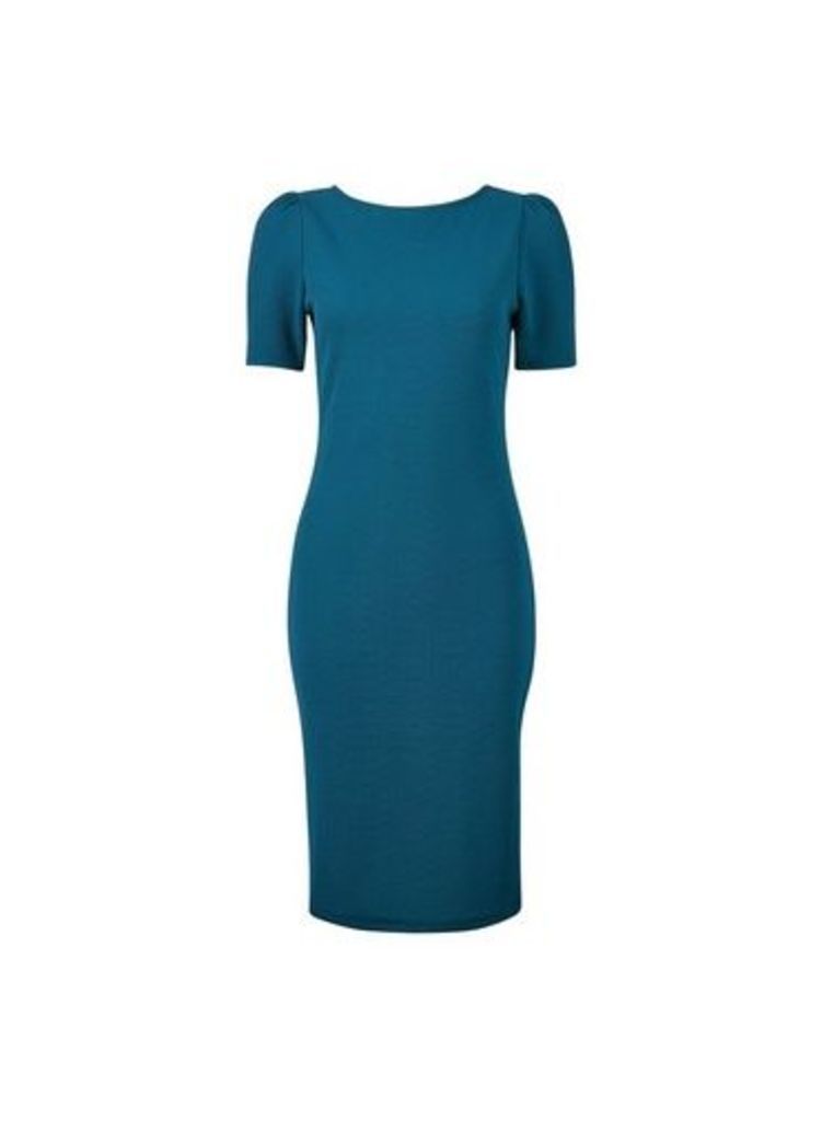 Womens Blue Ruched Sleeve Bodycon Dress, Blue