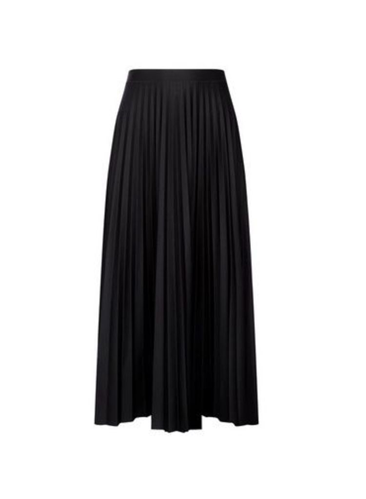 Womens Black Jersey Pleat Midi Skirt, Black