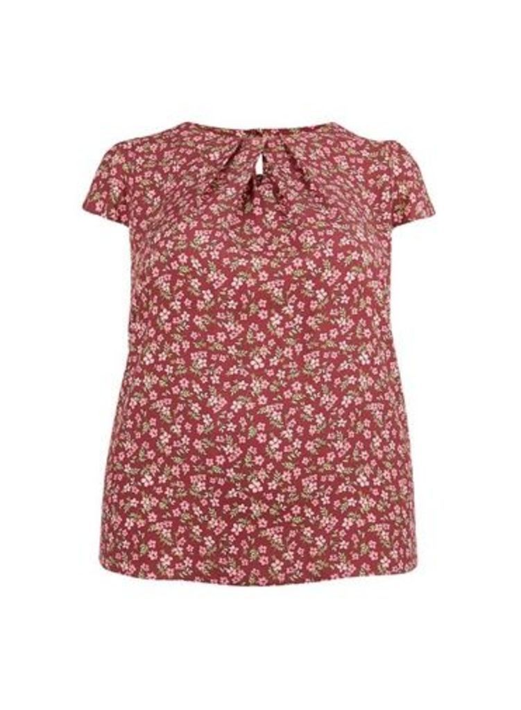 Womens **Billie & Blossom Curve Mulberry Ditsy Print Shell Top- Red, Red
