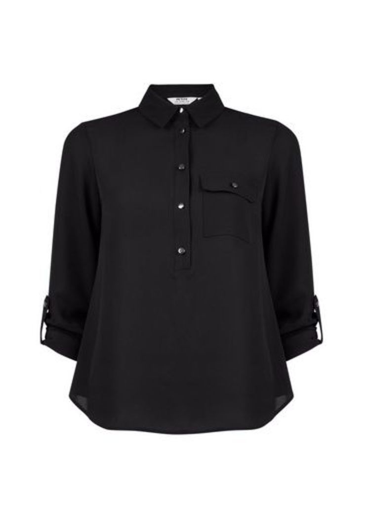 Womens Dp Petite Black Roll Sleeve Shirt, Black
