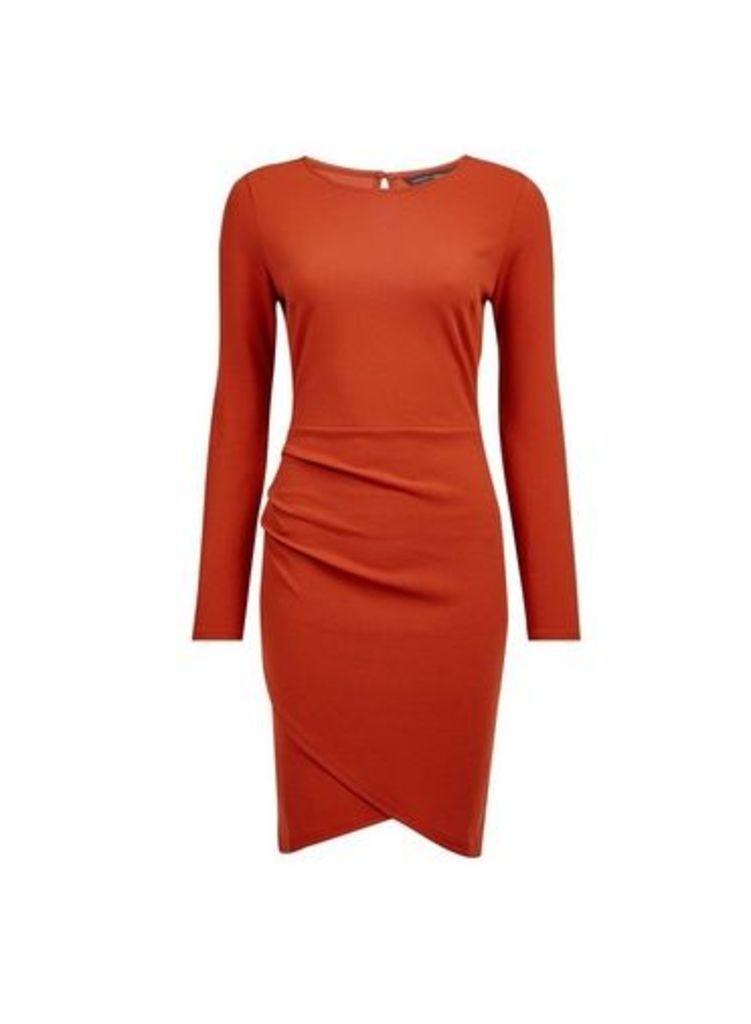 Womens Rust Wrap Skirt Bodycon Dress - Red, Red