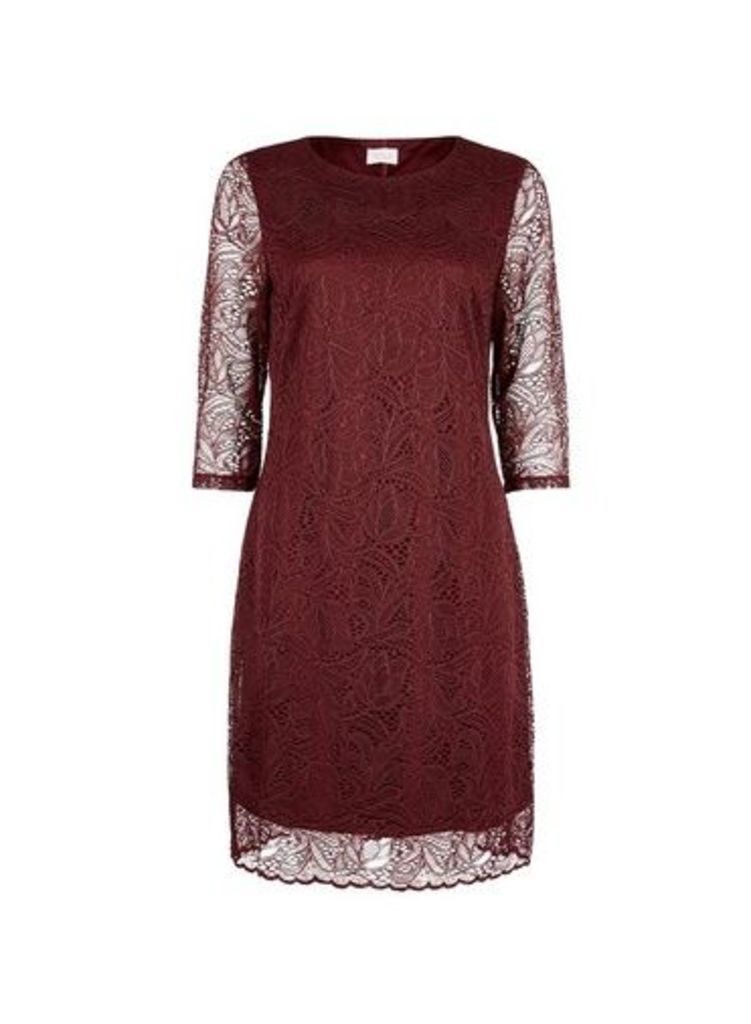 Womens Vila Mulberry Lace Shift Dress - Red, Red