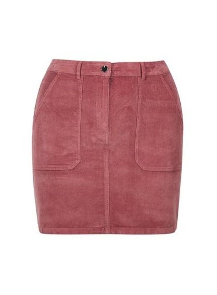 Womens Dp Curve Rose Cord Pocket Mini Cotton Blend Skirt - Pink, Pink