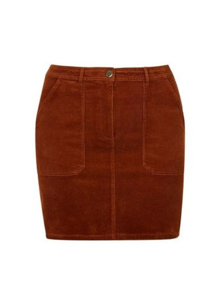 Womens Dp Curve Tan Cord Pocket Mini Skirt - Brown, Brown