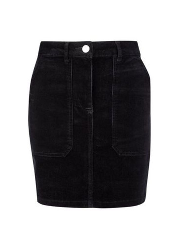 Womens Petite Black Cord Skirt, Black
