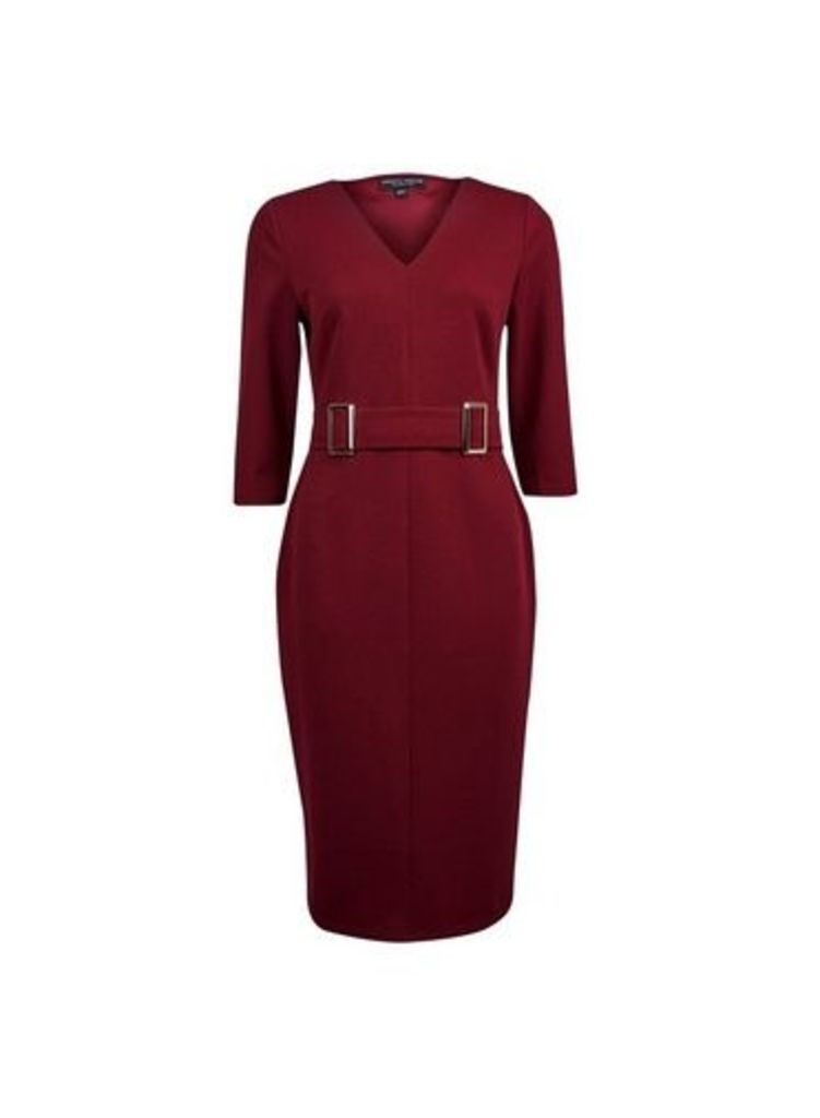 Womens **Oxblood Buckle Front Pencil Dress - Red, Red