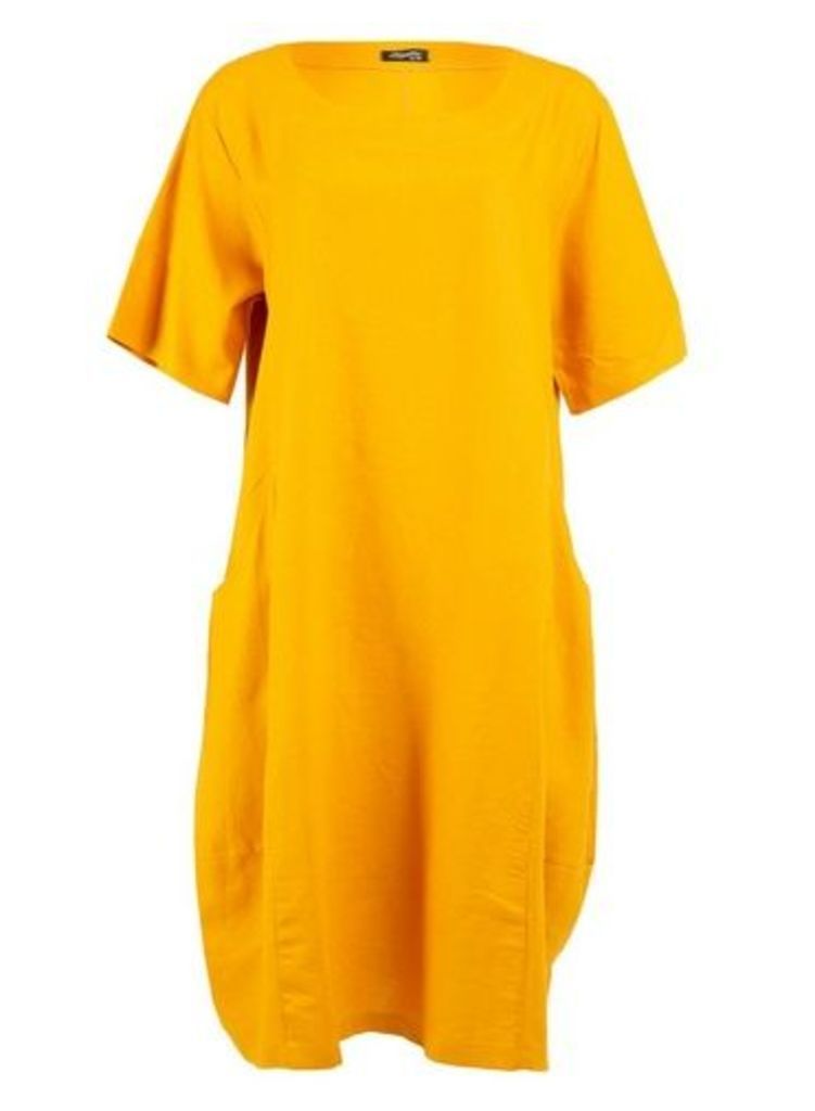 Womens Feverfish Mustard Linen Pocket Dress, Mustard