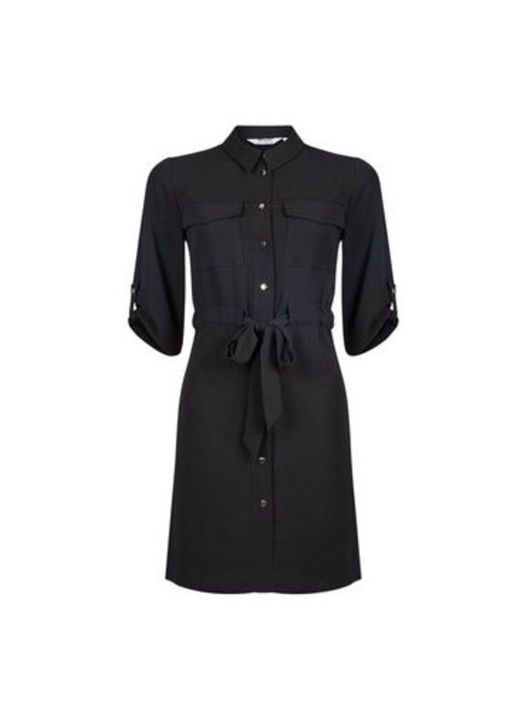 Womens Petite Black Shirt Dress, Black