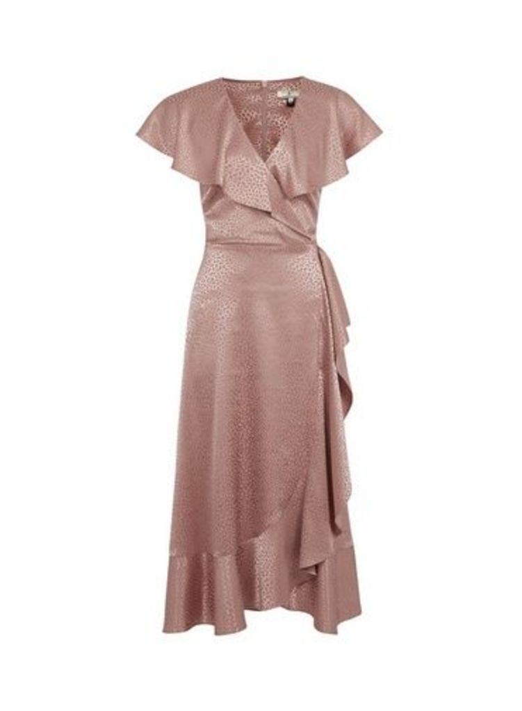 Womens **Billie & Blossom Tall Pink Jacquard Ruffle Midi Dress, Pink