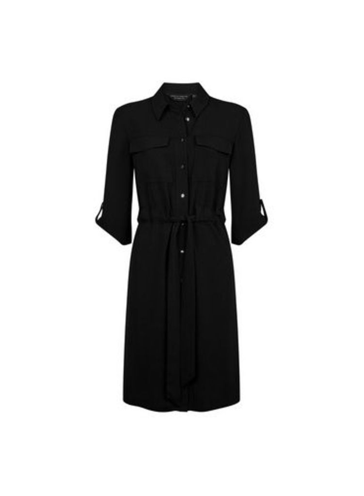Womens Black Drawstring Shirt Dress, Black