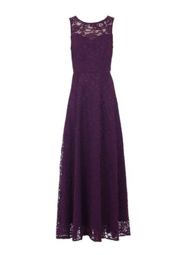 Womens Jolie Moi Dark Purple Lace Maxi Dress, Purple