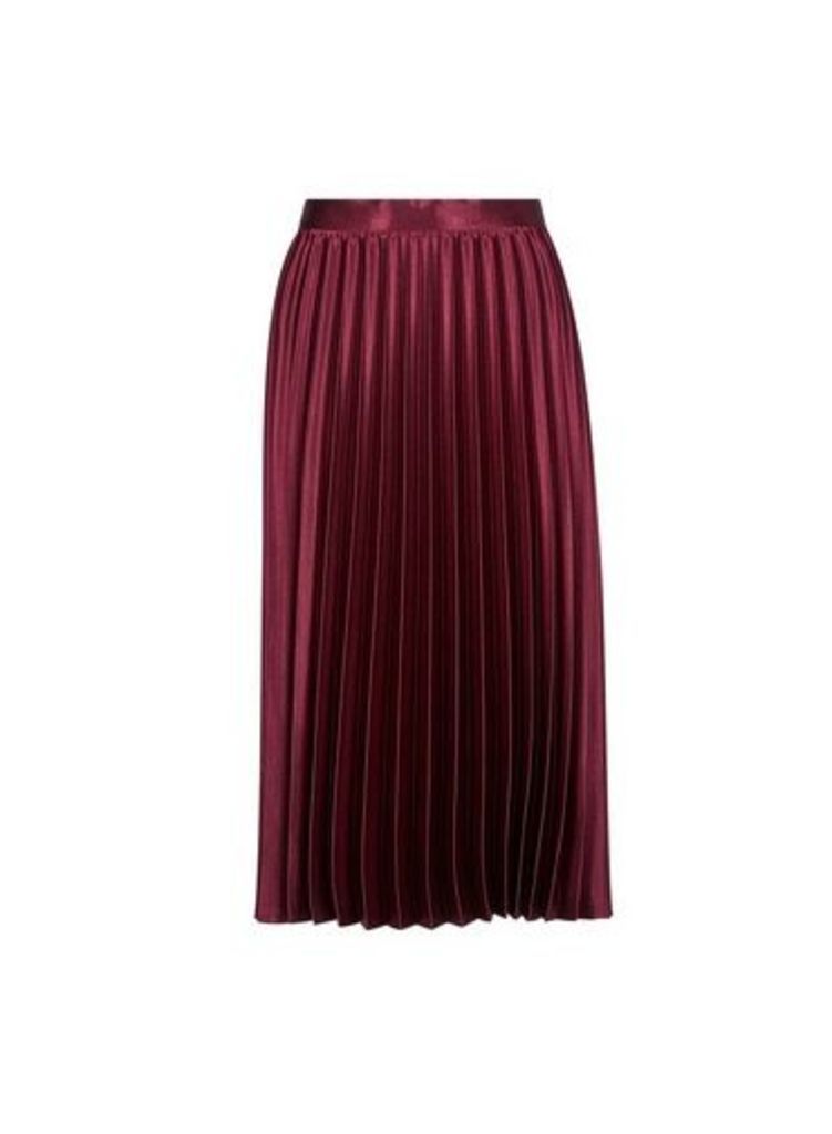 Womens Luxe Oxblood Pleated Skirt - Red, Red