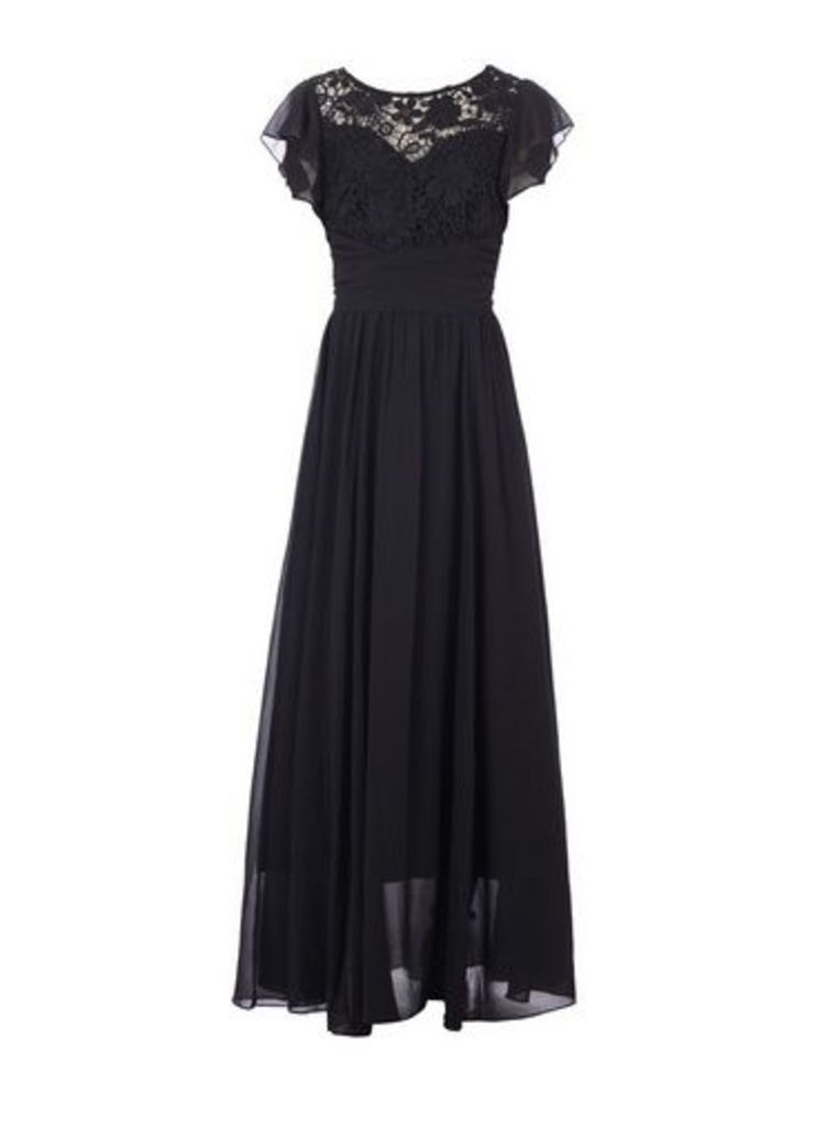 Womens Jolie Moi Black Crochet Maxi Dress, Black