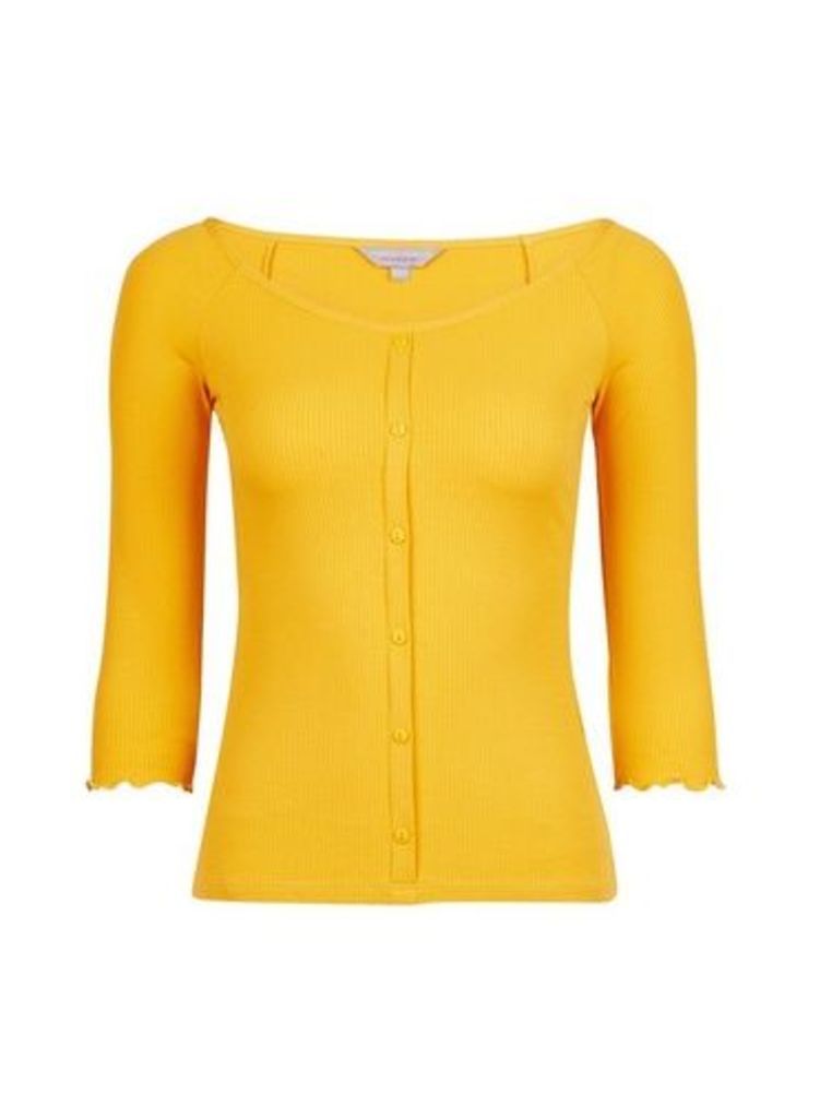 Womens Petite Yellow Button Through Jersey Top- Orange, Orange