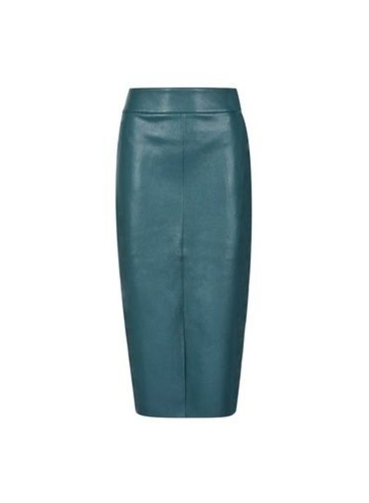 Womens **Tall Green Pu Midi Skirt, Green