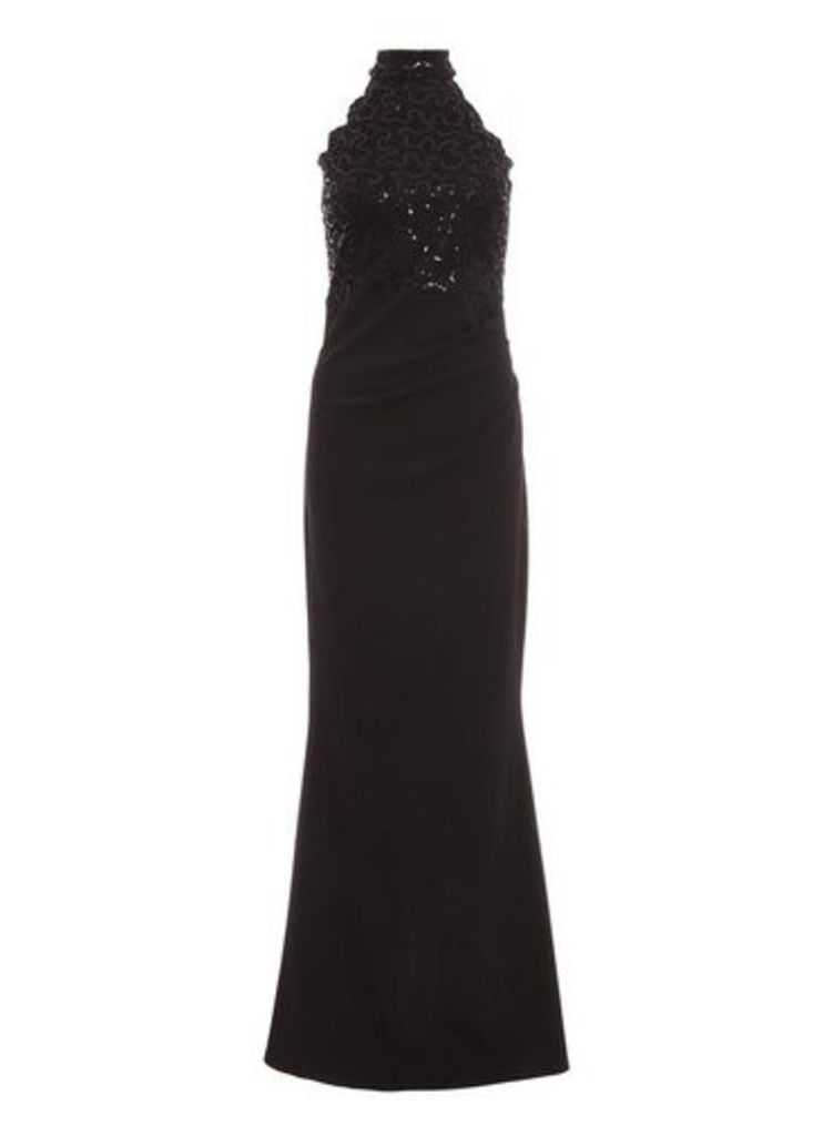 Womens *Quiz Black Sequin Fishtail Maxi Dress, Black