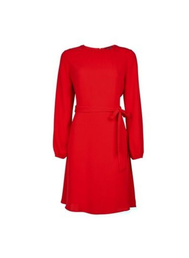 Womens Red Pleat Neck Dress, Red