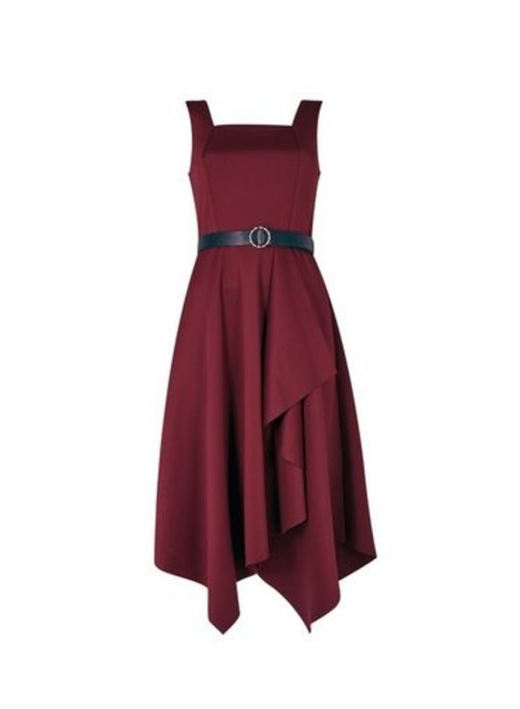 Womens **Luxe Mulberry Belted Scuba Dress- Red, Red