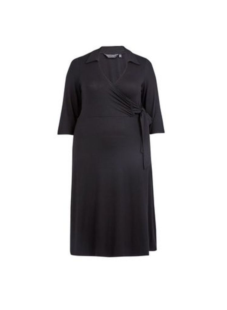 Womens **Dp Curve Black Open Collar Wrap Dress, Black