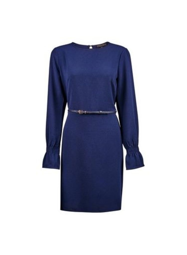 Womens **Navy Shirred Cuff Dress - Blue, Blue