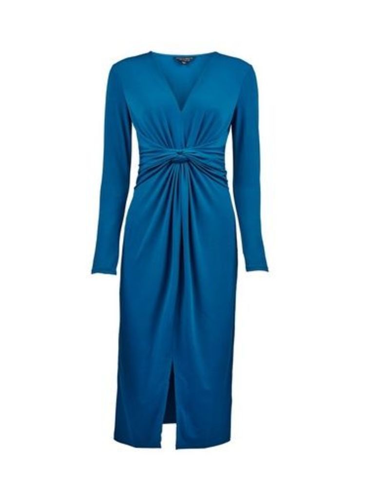 Womens Blue Manipulated Waist Midi Dress, Blue