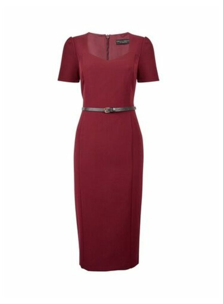 Womens Damson Belted Tailored Pencil Dress, Red
