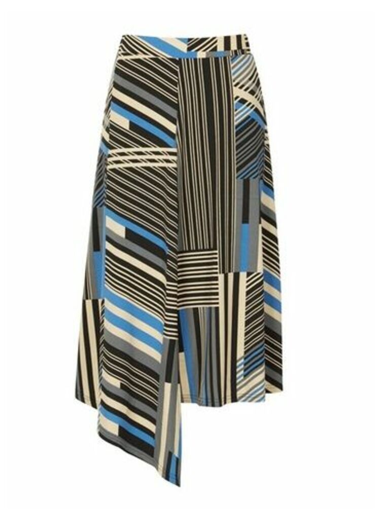 Womens *Izabel London Multicoloured Striped Asymmetric Skirt- Blue, Blue