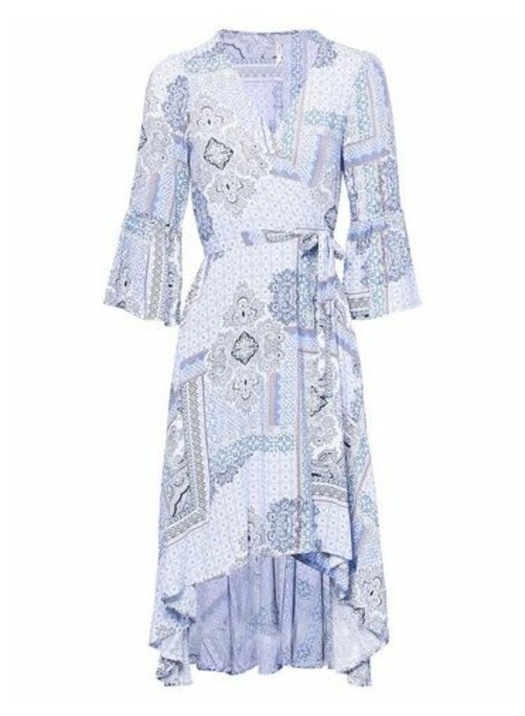 Womens *Izabel London Blue Tribal Print Wrap Dress- Blue, Blue