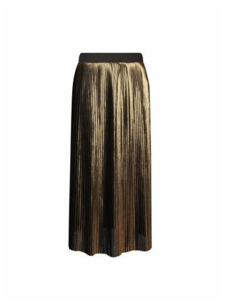 Womens Gold Pleated Skirt, Gold