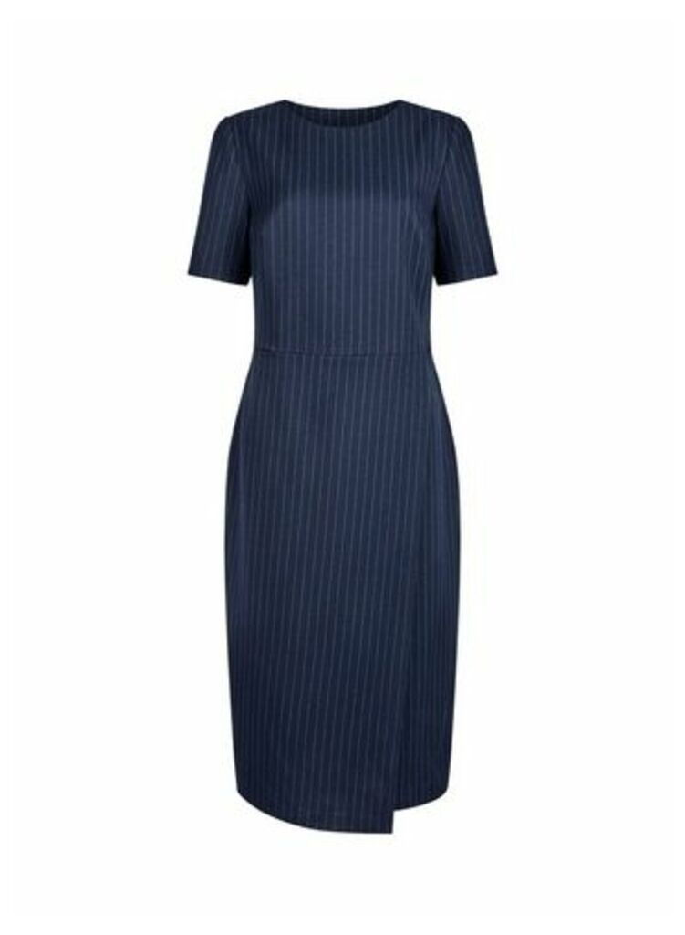 Womens **Tall Navy Pinstripe Warp Dress - Blue, Blue