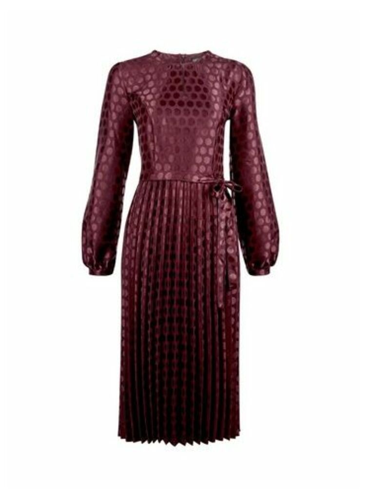 Womens Berry Spot Jacquard Pleated Midi Dress- Purple, Purple