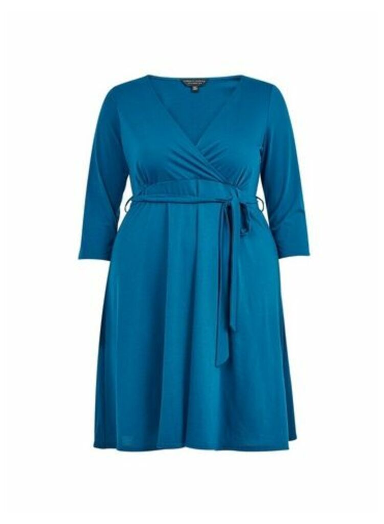 Womens **Dp Curve Teal Blue Wrap Dress, Blue