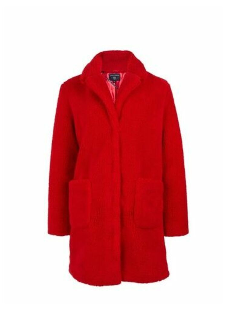 Womens Red Longline Teddy Coat, Red