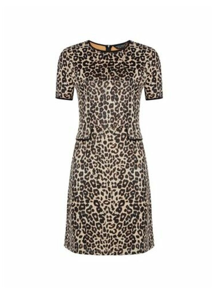 Womens Multi Colour Leopard Print Suedette Shift Dress- Brown, Brown